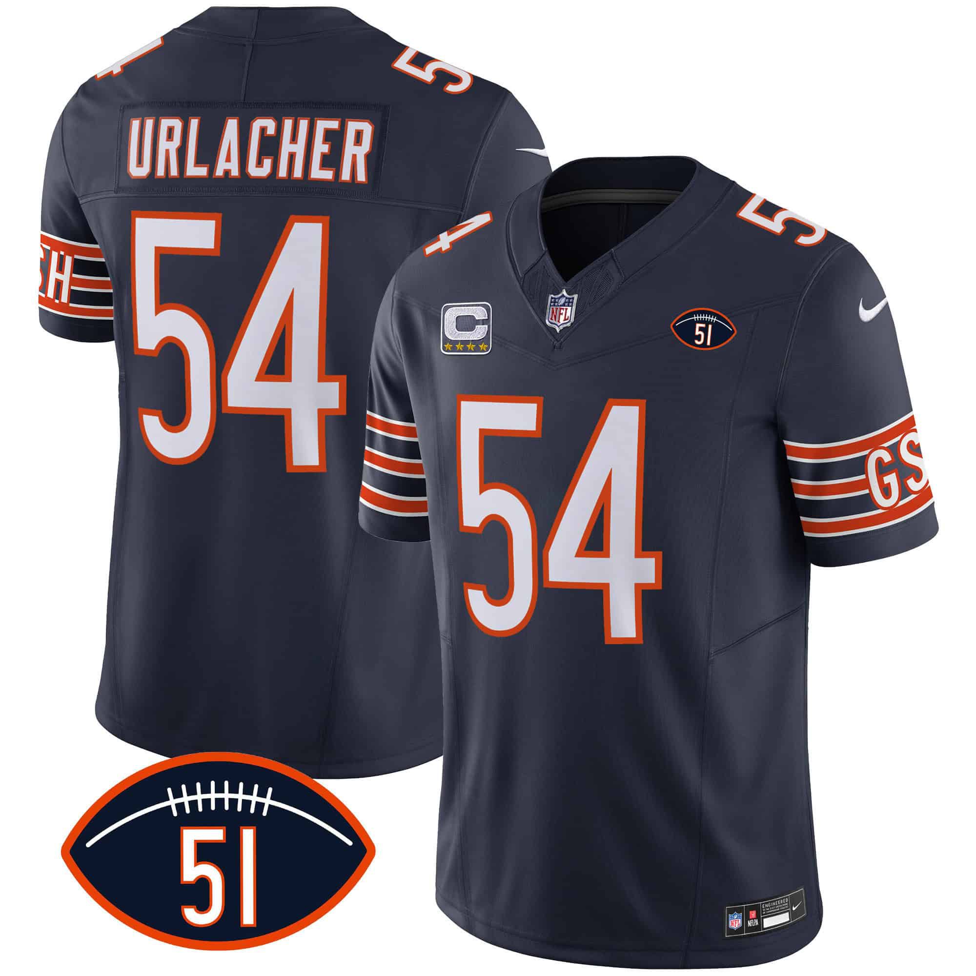 Men Chicago Bears #54 Urlacher Blue 2024 Nike Patch GSH Vapor NFL Jersey style 1